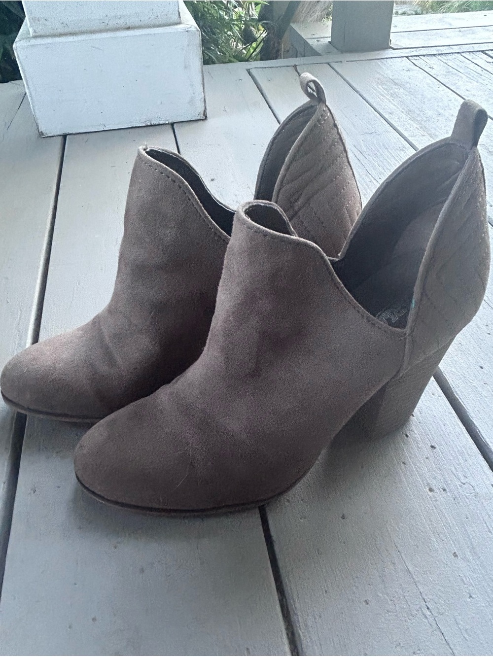 Festival Boho Taupe Suede Ankle Booties with Block Heel